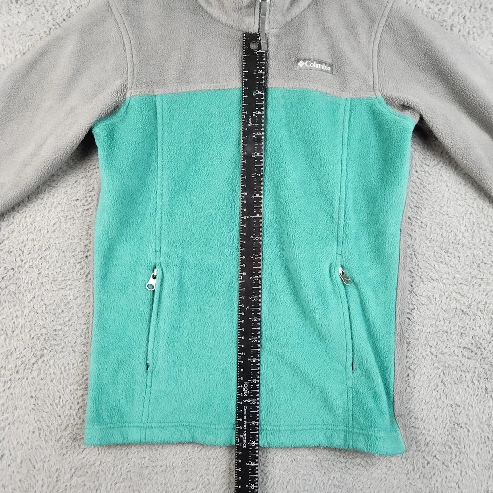 Columbia Fleece Jacket Girls Medium 10-12 Gray Teal Full Zip Colorblock Gorpcore